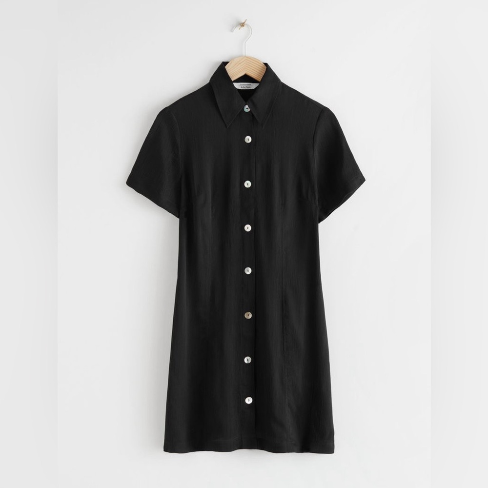 &Other Stories Black Mini Button up Dress